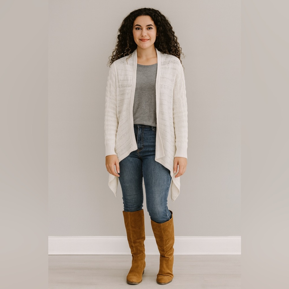 Xhilaration Women's Cream Cardigan Sweater - Picture 2 of 8